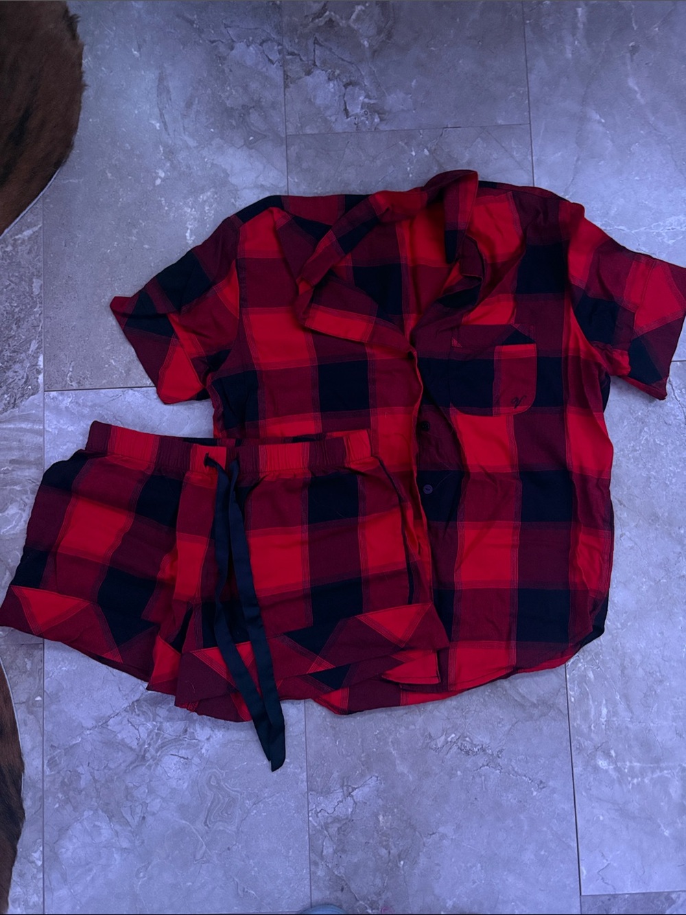 Victoria's Secret Red and Black Plaid Woman’s Short Pajama Set